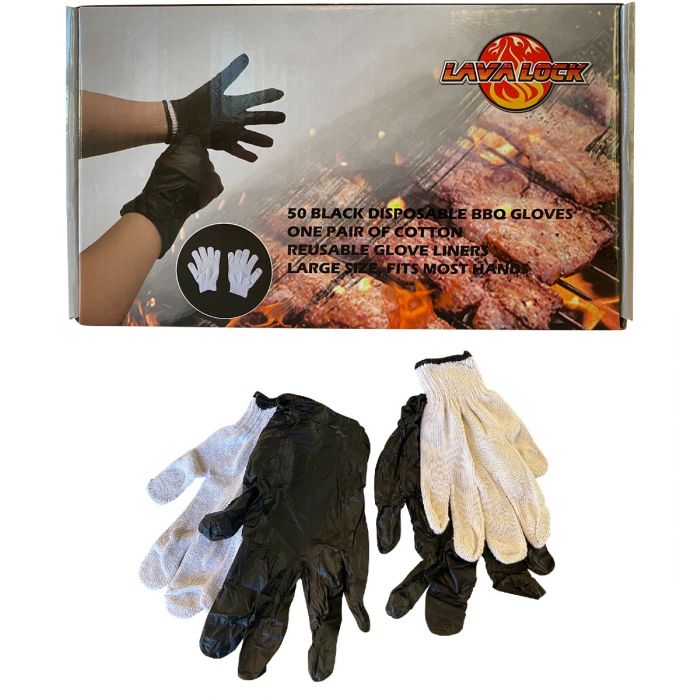 LAVALOCK® BLACK BBQ GLOVES, NITRILE DISPOSABLE GLOVES WITH LINERS, 50 CT GLOVES PLUS 2 HEAT LINERS - Smokin Good Wood