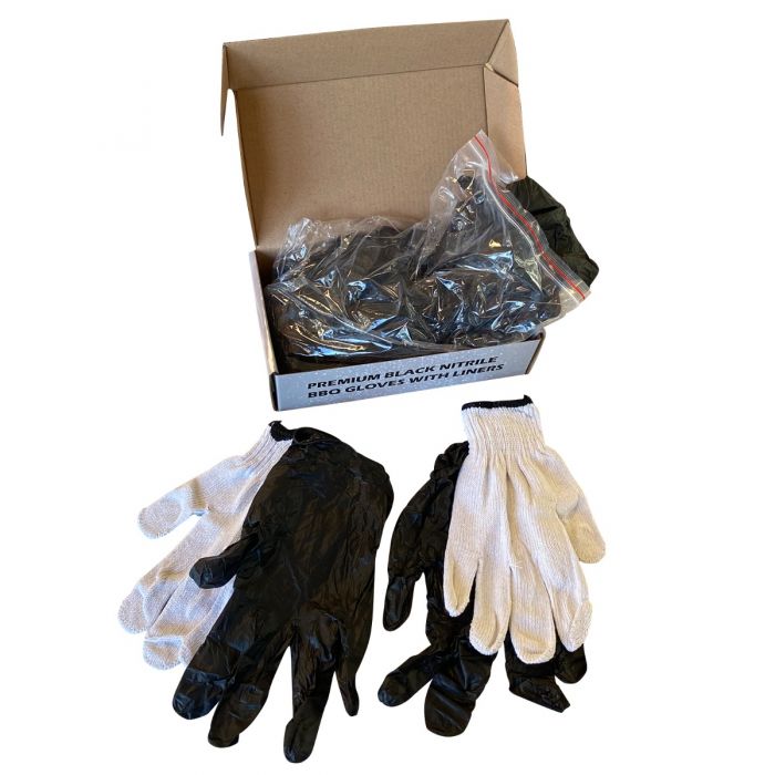 LAVALOCK® BLACK BBQ GLOVES, NITRILE DISPOSABLE GLOVES WITH LINERS, 50 CT GLOVES PLUS 2 HEAT LINERS - Smokin Good Wood