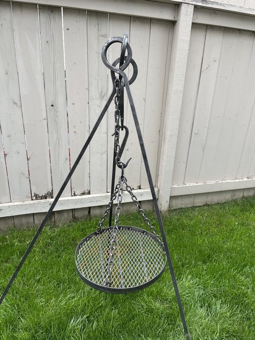 Twisted Steel Blacksmithing Fire Pit Tri-Pod and Hanging Grill - Smokin Good Wood